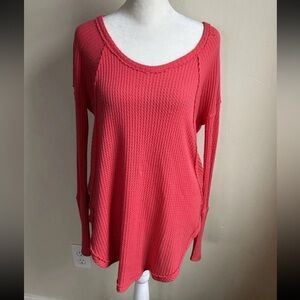 Free People Waffle Knit Thermal Top Women’s Small Knit Tunic Oversized Coral